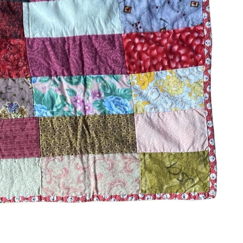 Vintage Handmade Baby Quilt Cottagecore lap blanket 32x40 Grandma Country 80s